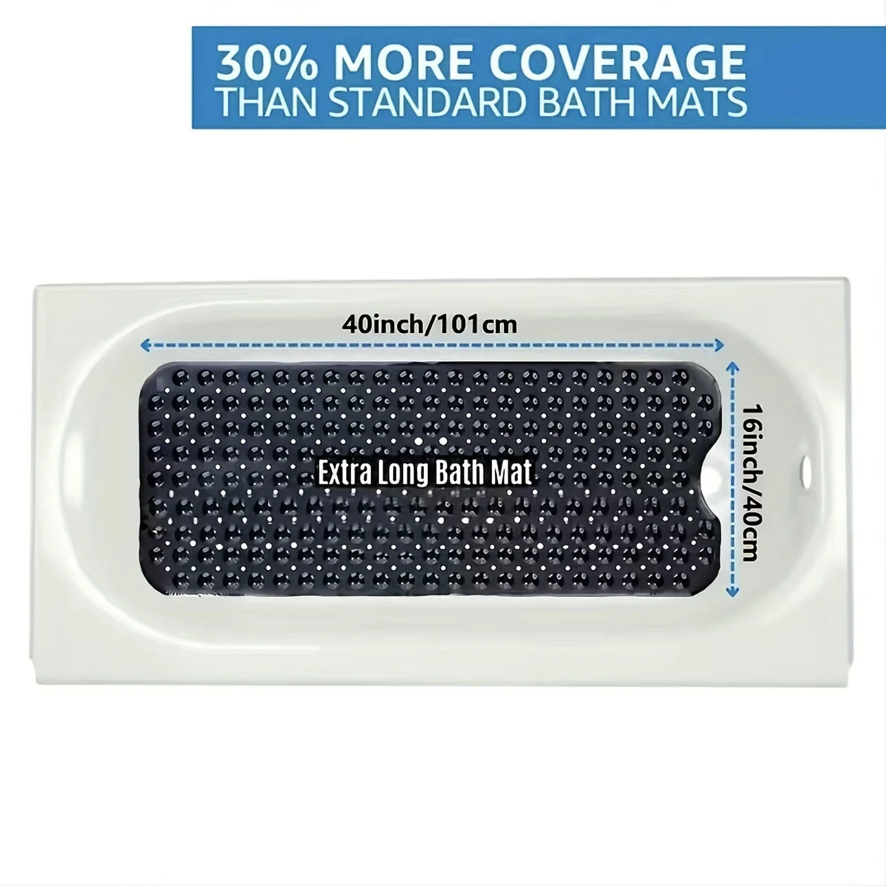 PVC Non-Slip Shower Mat with Suction Cups & Drain Holes — Machine Washable