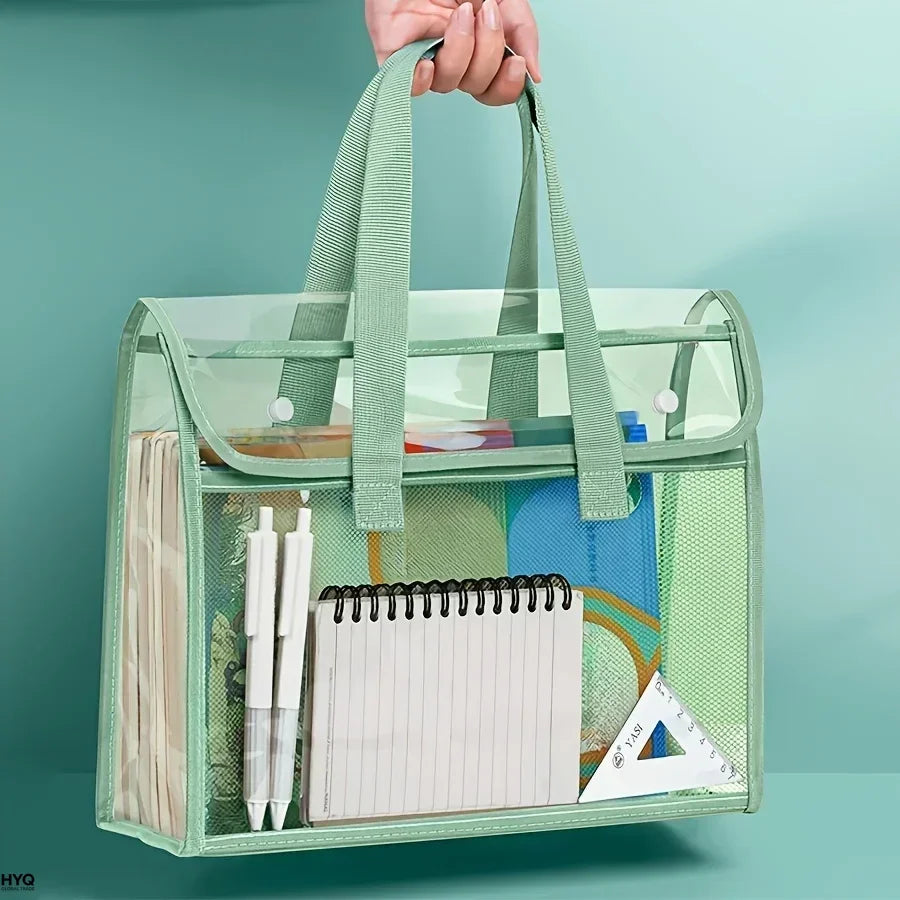 Transparent PVC Expandable File Storage Bag — Waterproof Handheld Folder