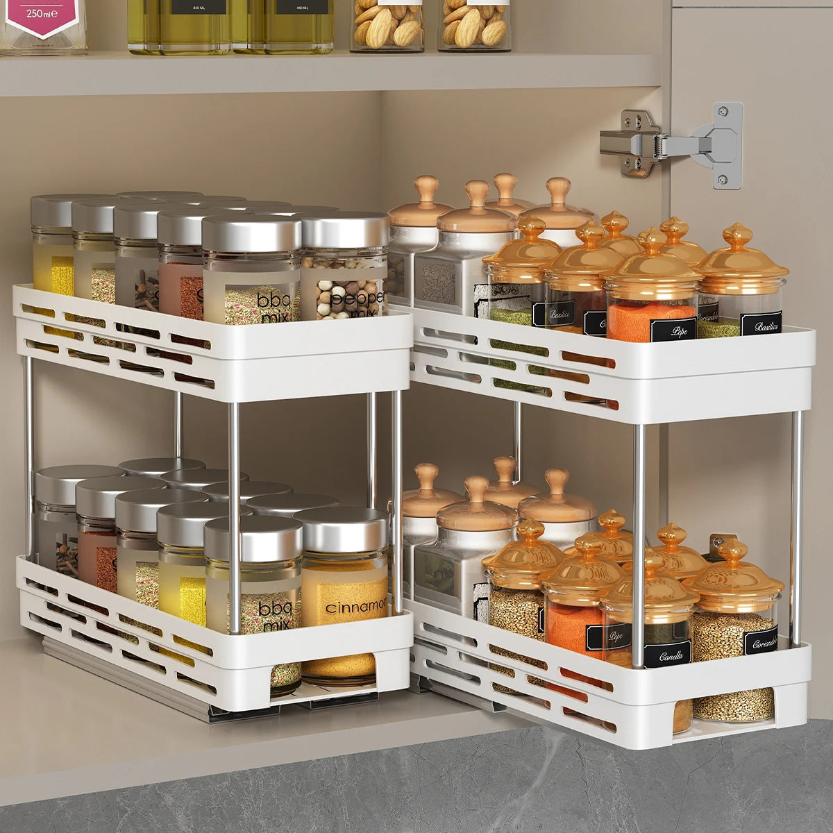 Pull-Out 2-Layer Spice & Seasoning Rack — Large Capacity, Cabinet Shelf