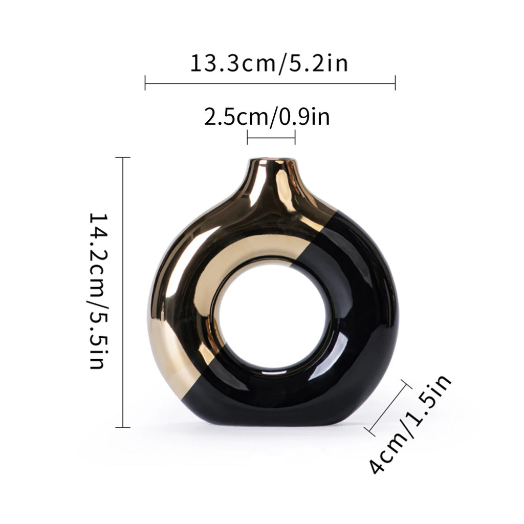Luxury Nordic Ceramic Vase with Gold Detail — S, M or L