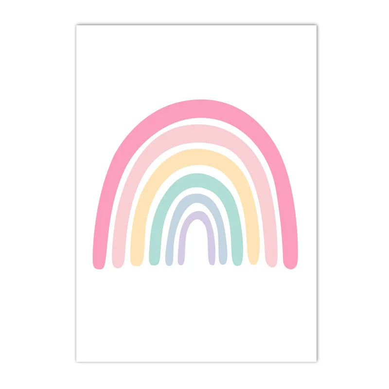 Cartoon Heart & Rainbow Nursery Canvas Poster — Unframed, Multiple Sizes