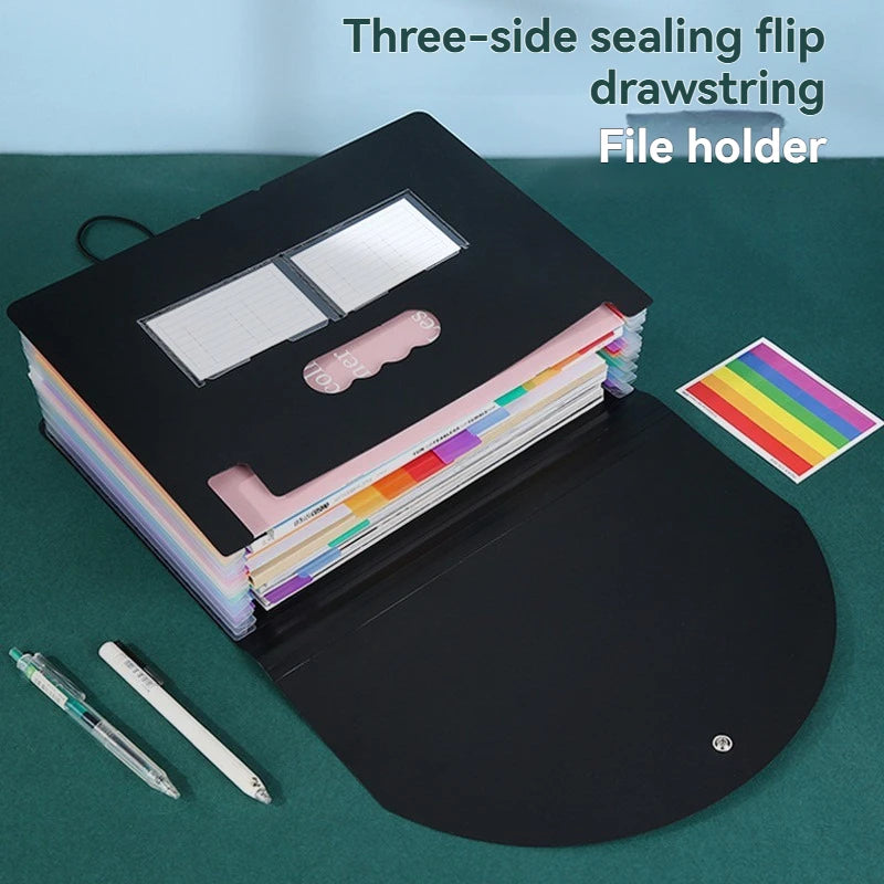 PP Multi-Layer Hanging File Bag — A4 Accordion Folder with Rope