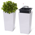 22-Inch Tall Black Taper Planter – Self-Absorbing Plastic Flower Pot with Shelf Insert (Set of 2)
