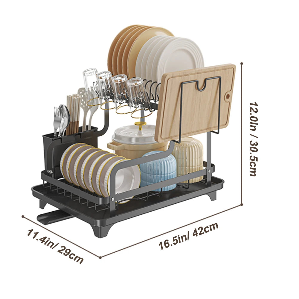 2-Tier Over-Sink Dish Drying Rack — Auto-Draining, No-Drill Install