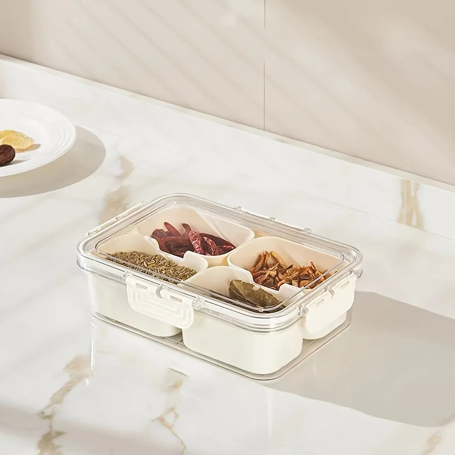8-Grid Divided Serving Tray with Lid — for Snacks, Fruit & Fridge Storage