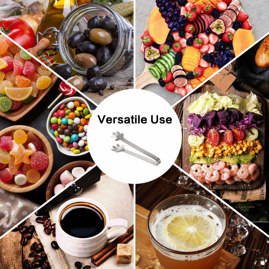 Stainless Steel Mini Serving Tongs — for Sugar, Ice, Snacks & Coffee Bar