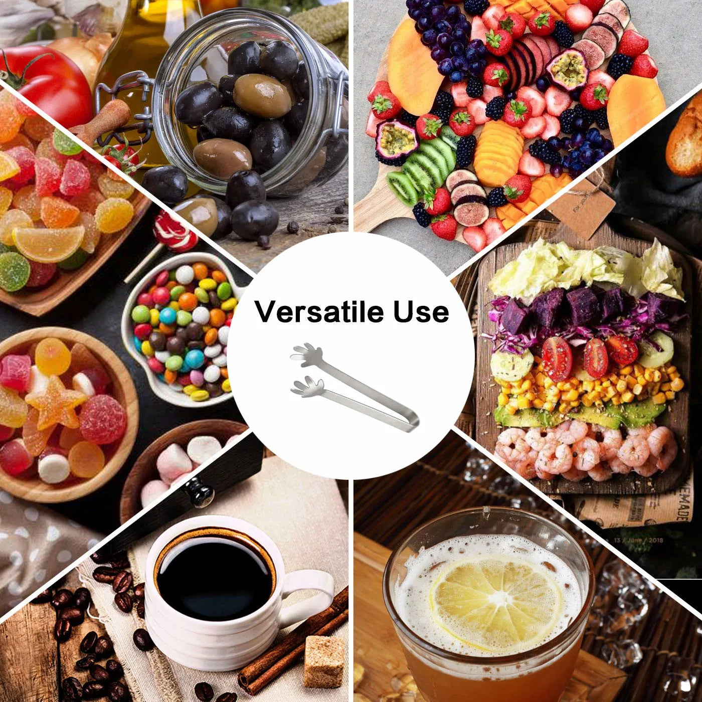Stainless Steel Mini Serving Tongs — for Sugar, Ice, Snacks & Coffee Bar
