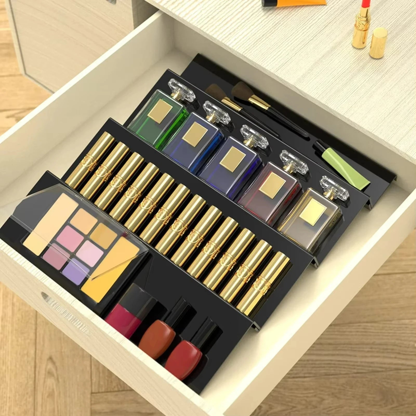 Acrylic Spice Drawer Organizer Tray — Slanted, Expandable, Clear or Black