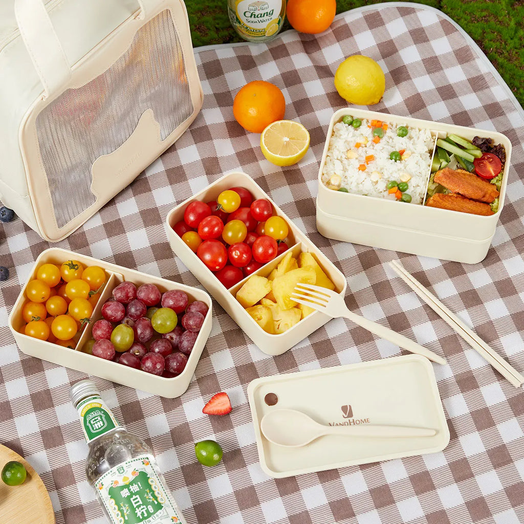 WORTHBUY Divided Bento Lunch Box — Leakproof, Microwave Safe, with Bag & Cutlery