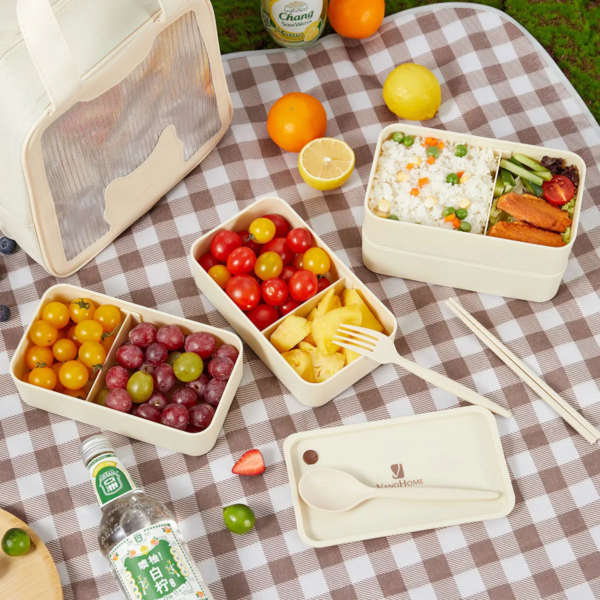 WORTHBUY Divided Bento Lunch Box — Leakproof, Microwave Safe, with Bag & Cutlery