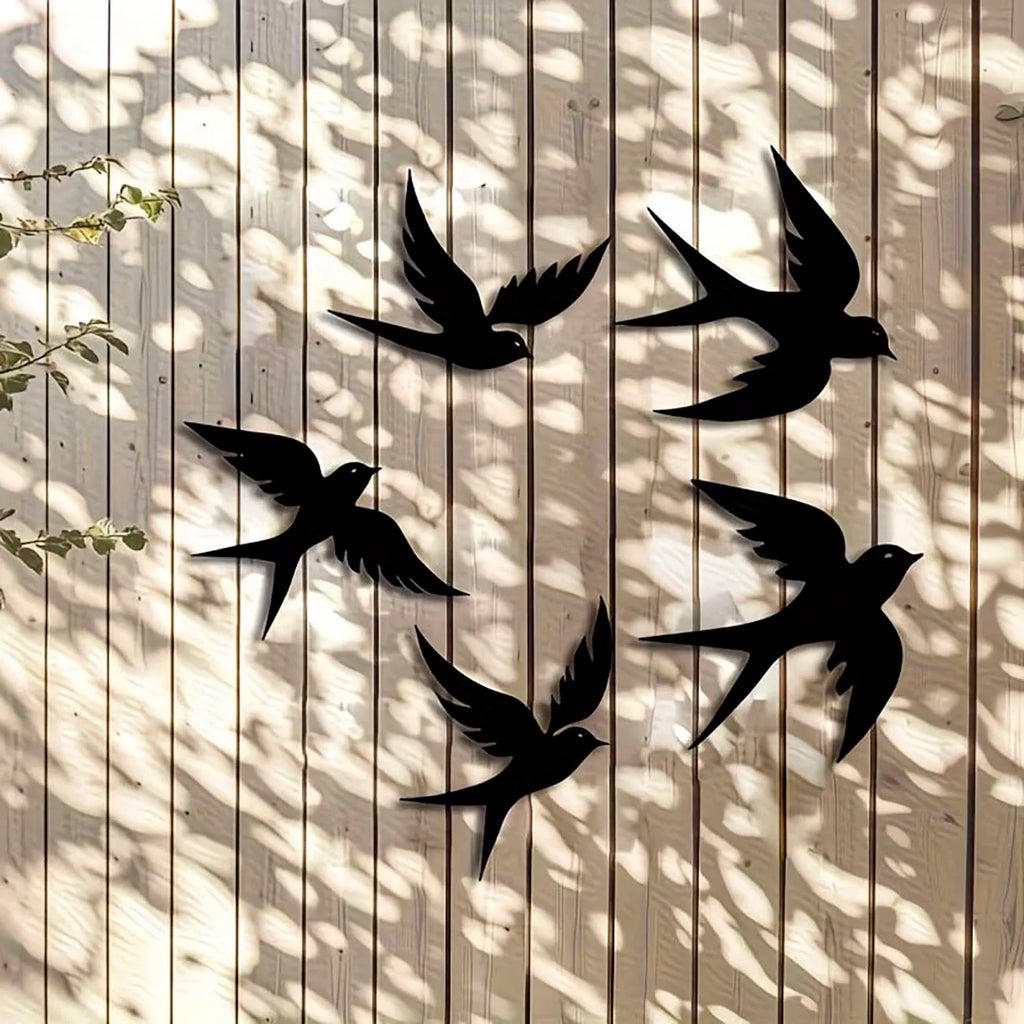 Black Swallow Wooden Wall Decor — Set of 5 Silhouette Signs