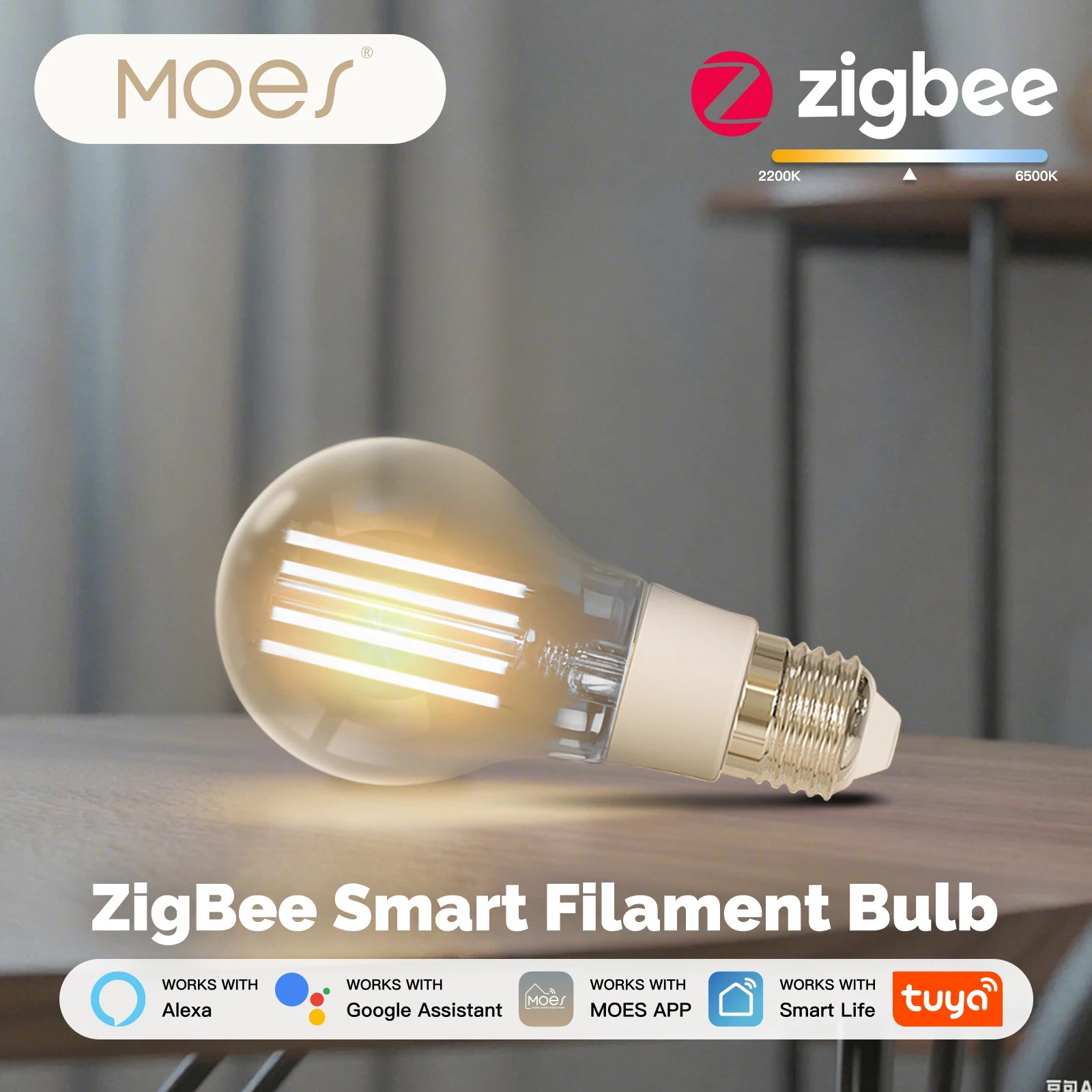 MOES ZigBee Smart Filament Bulb E27 — Tuya App, Alexa & Google Compatible