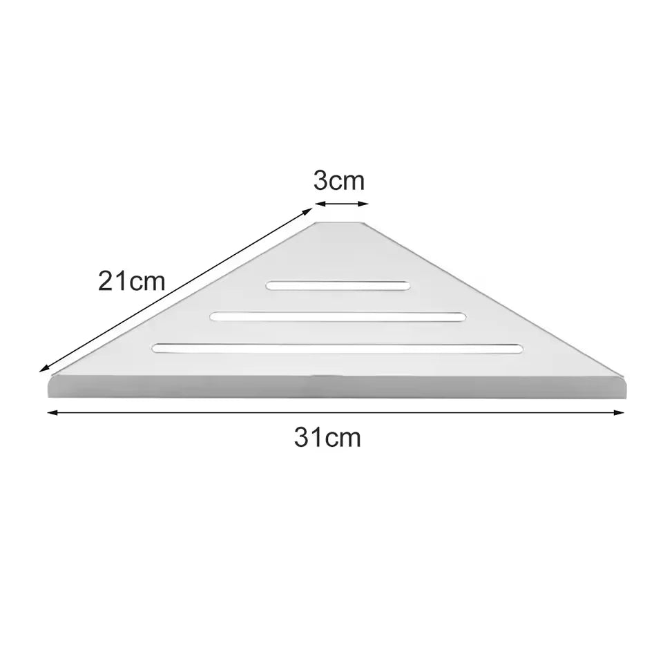 Single-Tier 304 Stainless Steel Corner Shower Shelf — Wall-Mounted, 33.5×21cm