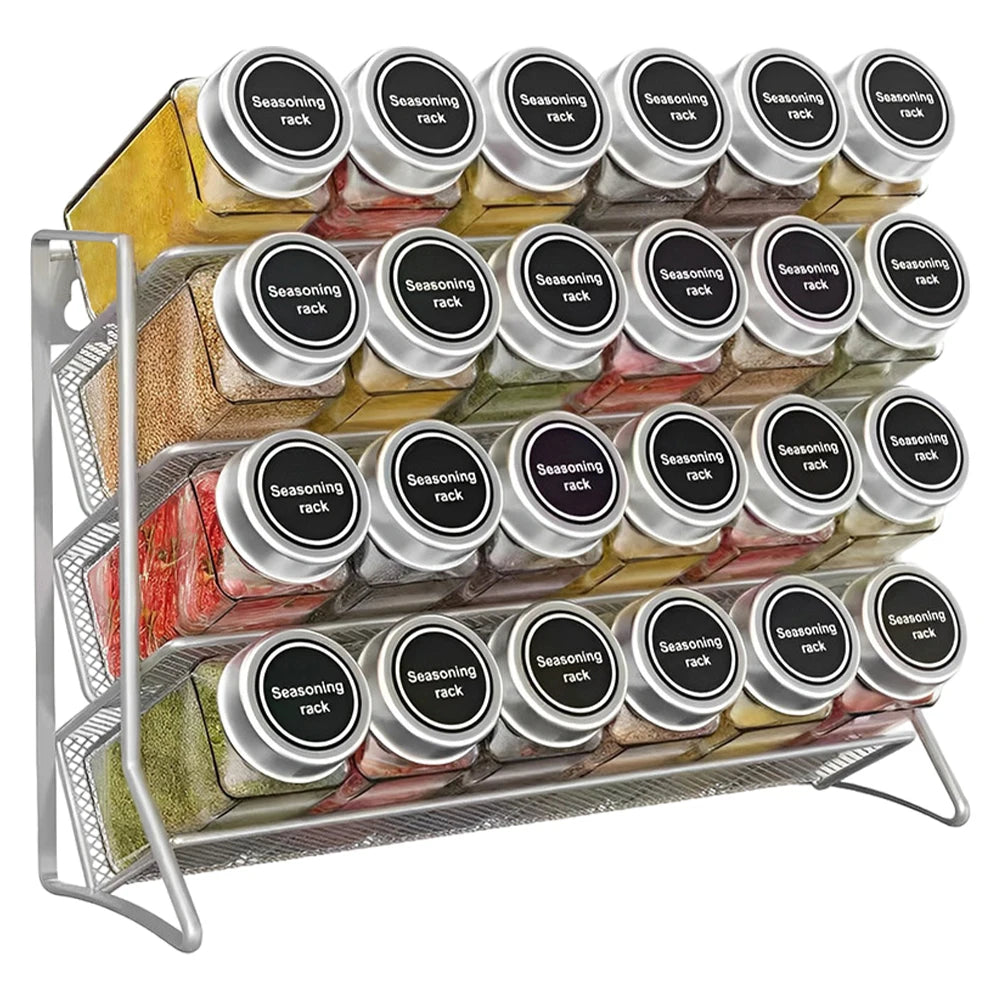 4-Tier Carbon Steel Spice Rack — Desktop or Wall-Mount, No-Drill