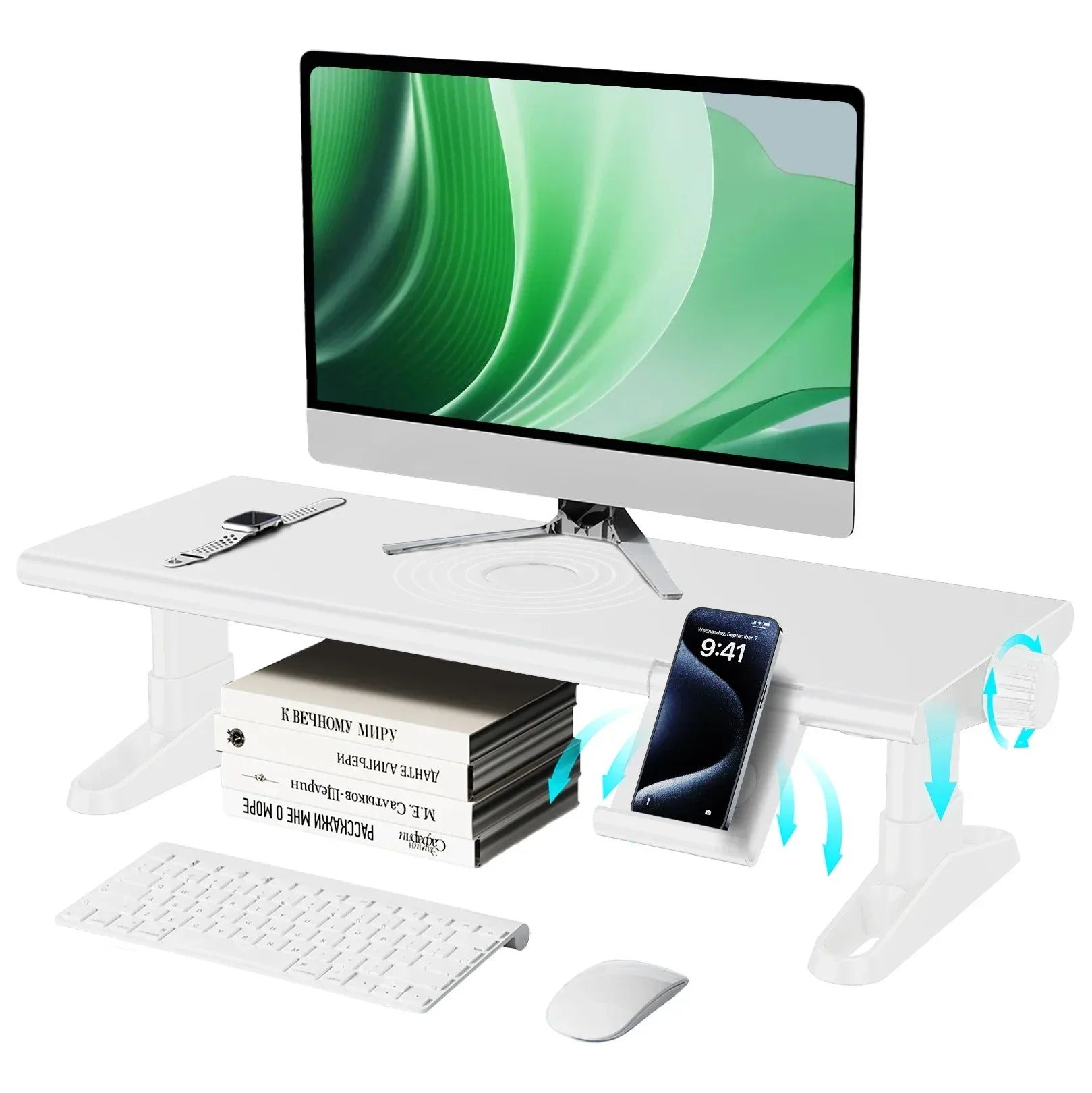 Height-Adjustable Monitor Stand Riser with USB Hub & Phone Holder