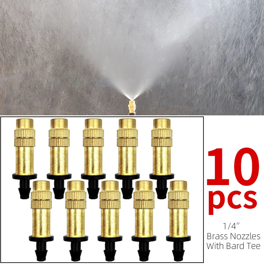 Outdoor Misting Cooling System – Brass Atomizer Nozzles & 4/7mm Hose for Patio & Greenhouse (5–30 m)