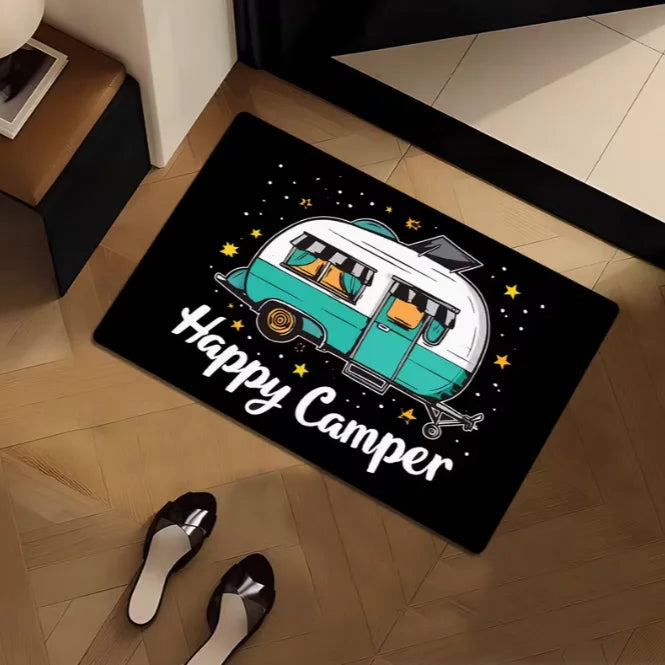 Happy Camping Door Mat – Anti-Slip Polyester Rug 30–50cm Indoor & Outdoor