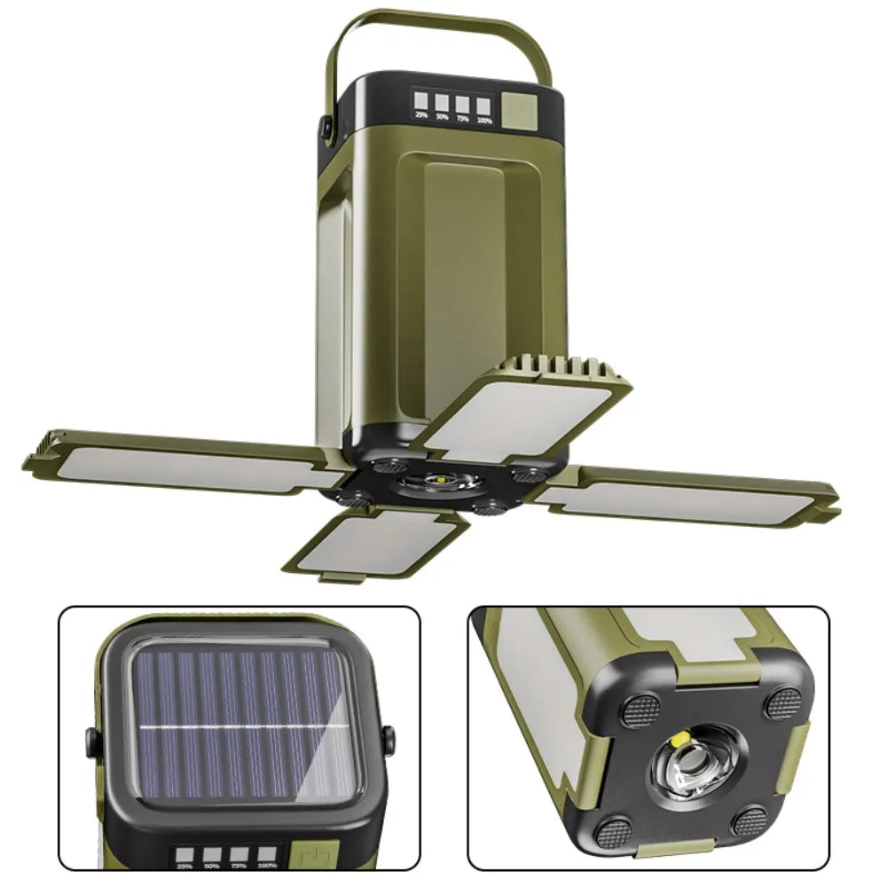 Solar LED Camping Lantern – IPX4 Waterproof Portable Emergency Light with 3 Modes & USB-C Charging