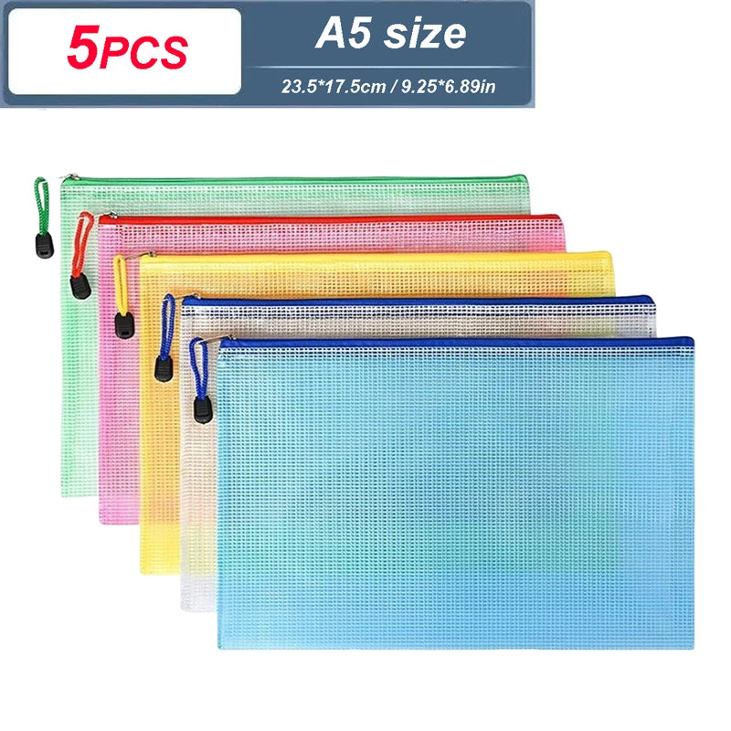 Mesh Zipper Document Pouch — A4, A5 & A6 File Folder with Zip