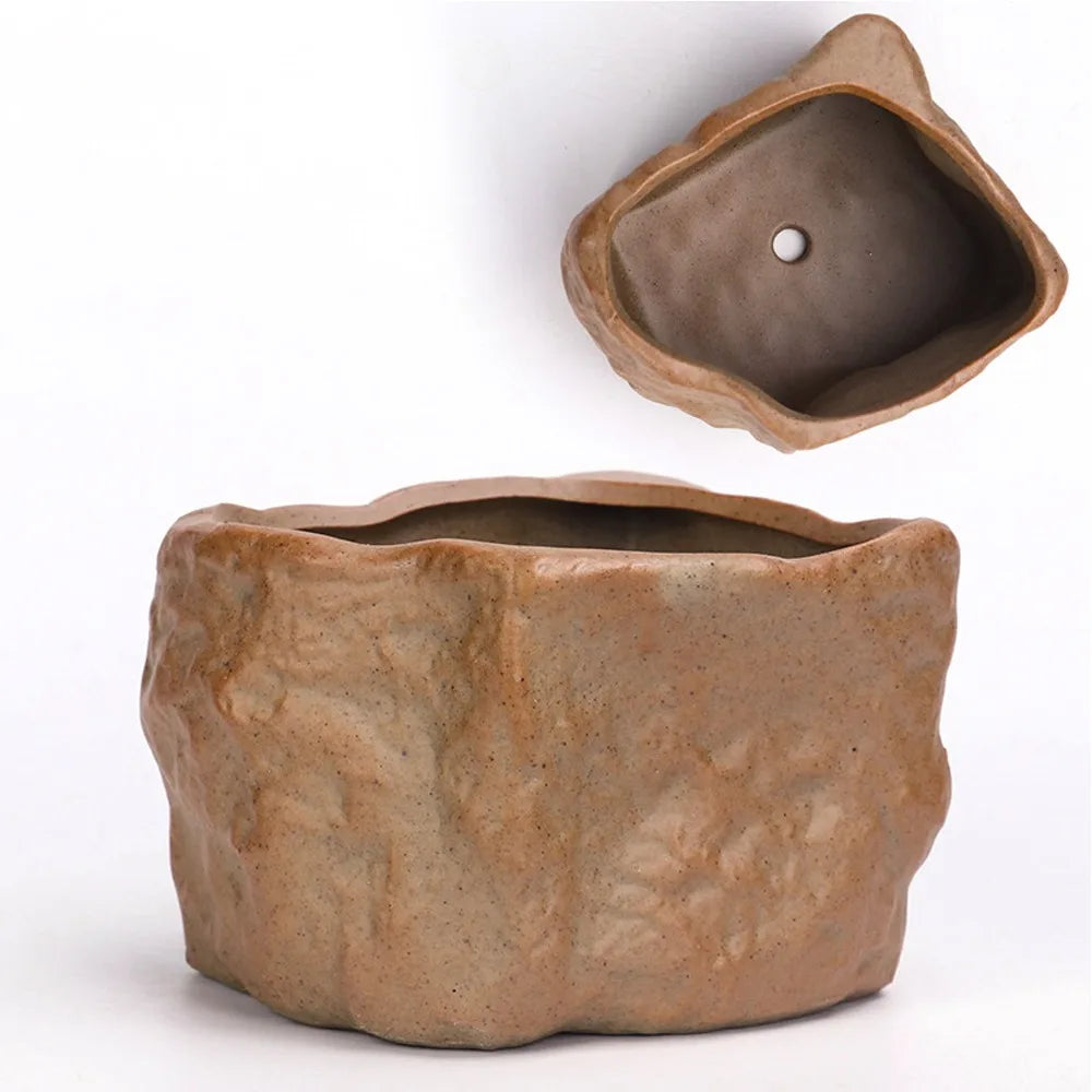 Stone Shape Ceramic Succulent Pot – Nordic Style Planter with Drainage Hole