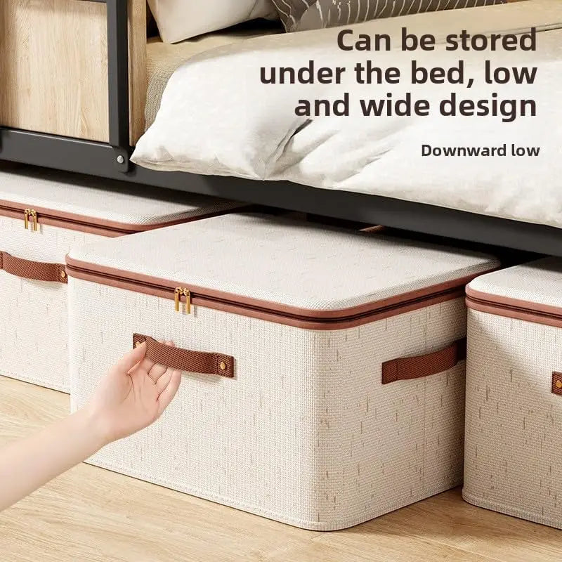 Zipped Cotton Linen Storage Box with Leather Handle
