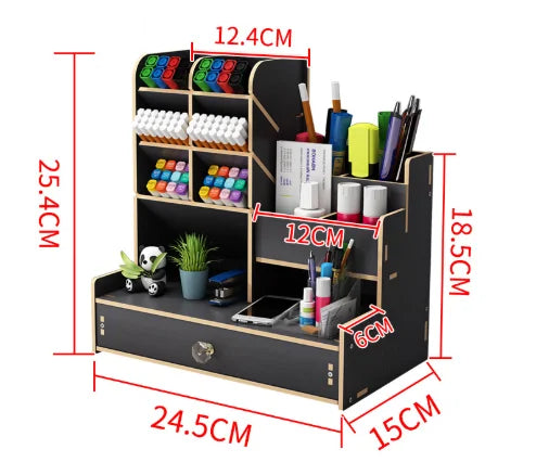 Wooden DIY Desk Organiser with Drawer — Pen & Stationery Storage