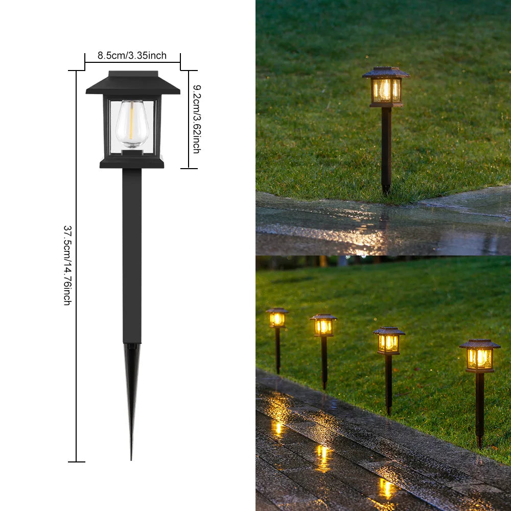 Solar LED Ground Stake Light – Warm Tungsten Glow Pathway Lamp for Garden, Villa & Courtyard