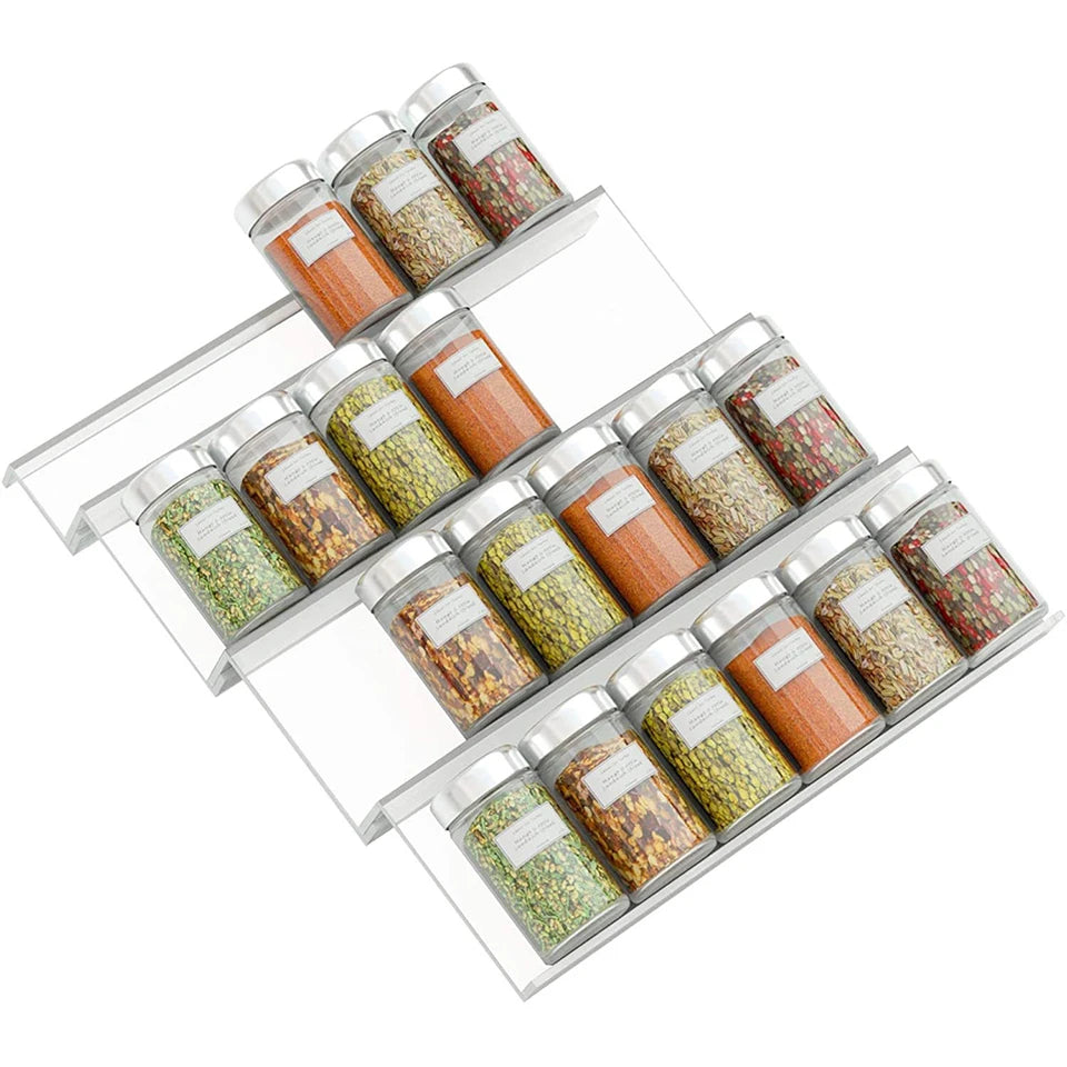 Acrylic Spice Drawer Organizer Tray — Slanted, Expandable, Clear or Black