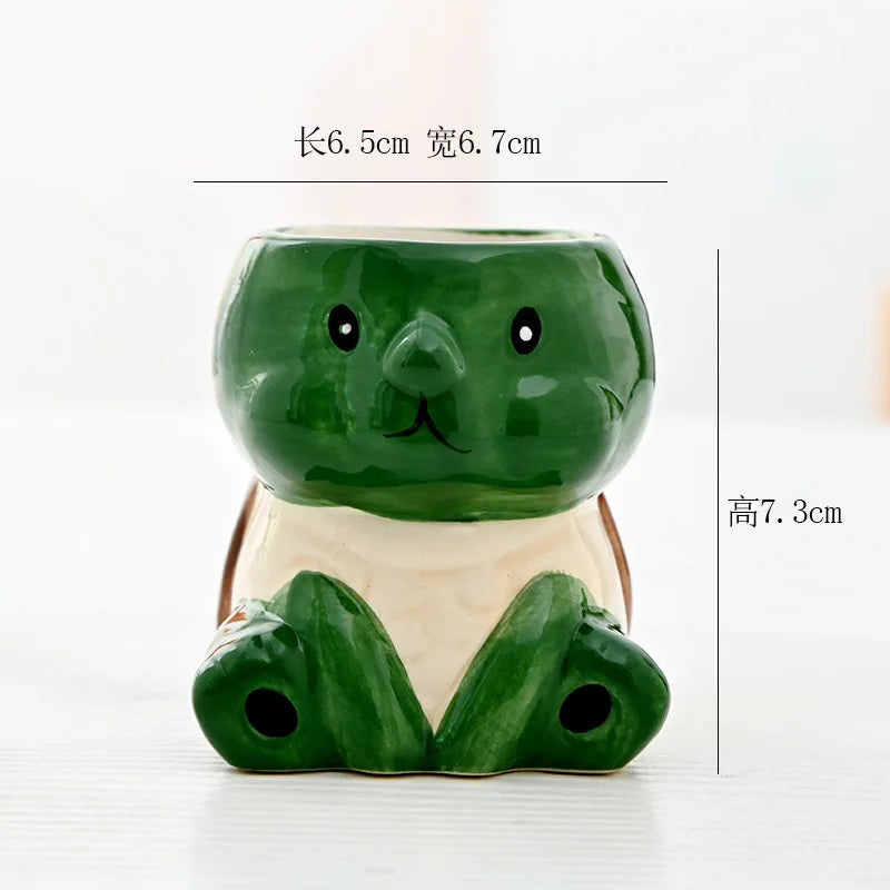 Cartoon Animal Ceramic Flower Pot – Cute Dog & Tiger Desktop Planter