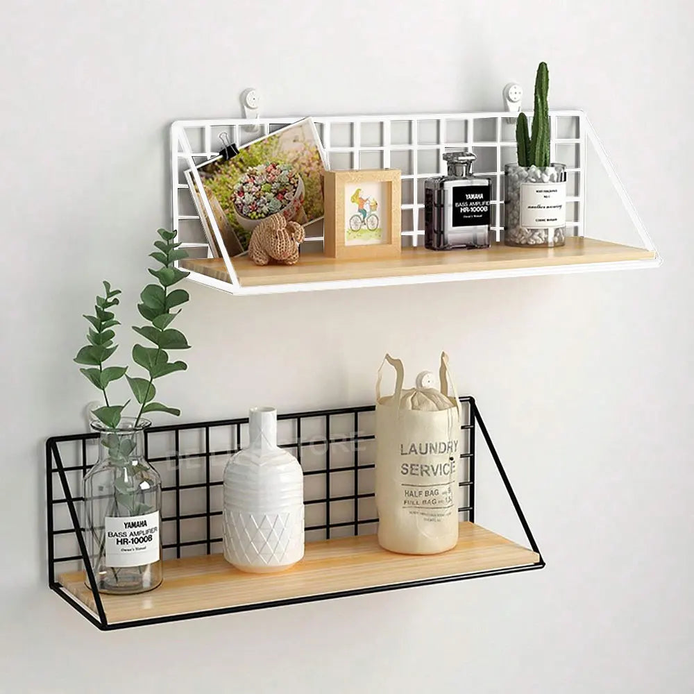 Metal & Wood Wall Spice Shelf — Kitchen Organizer, Modern Design