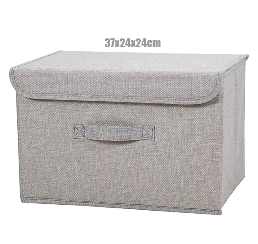 Foldable Cotton Linen Storage Basket with Lid