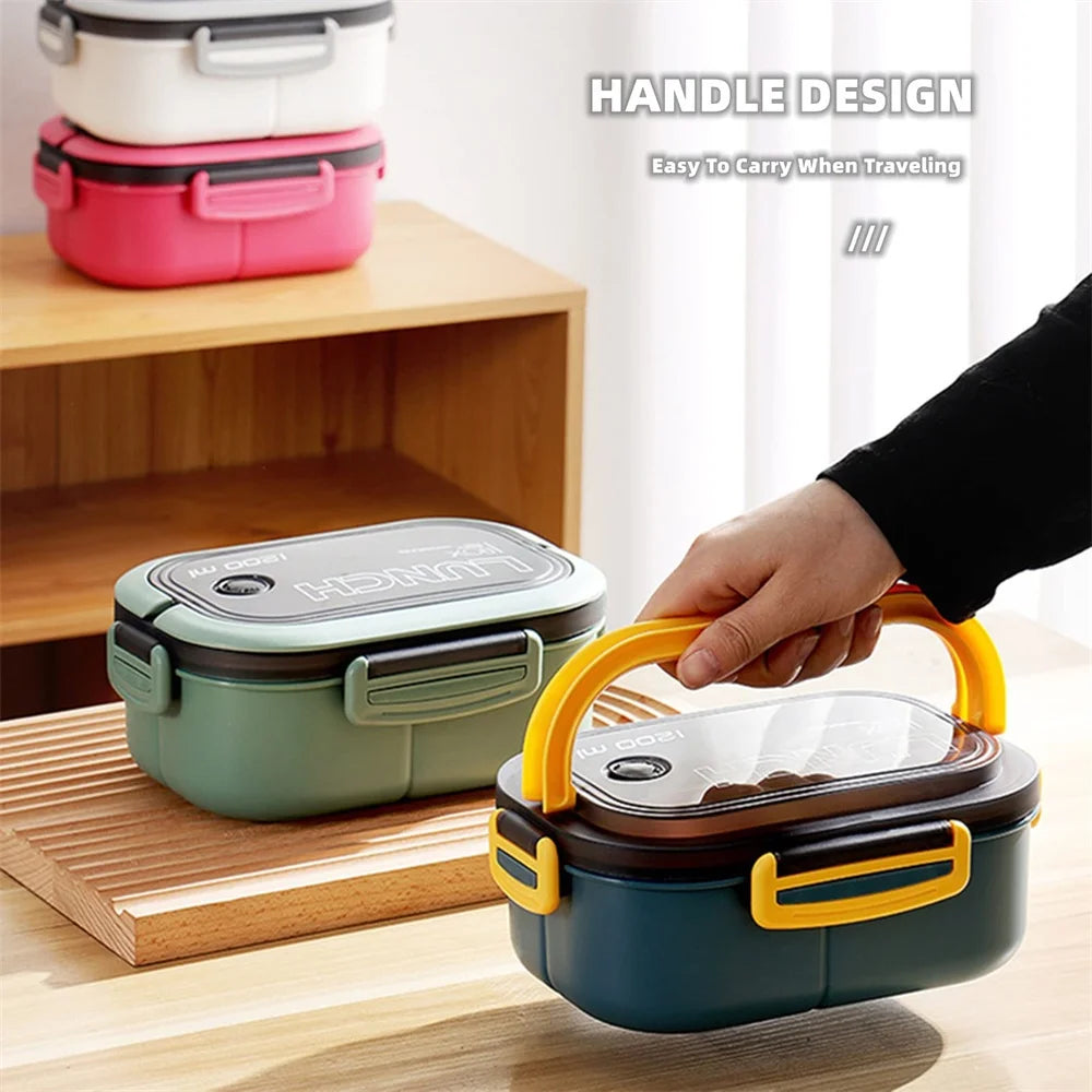 2-Layer Bento Lunch Box with Spoon & Fork — Leakproof, Portable