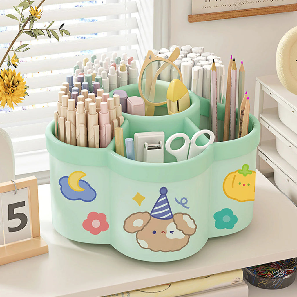 Rotating Plastic Pen Holder — 360° Desktop Organizer, 15.5 × 10 cm