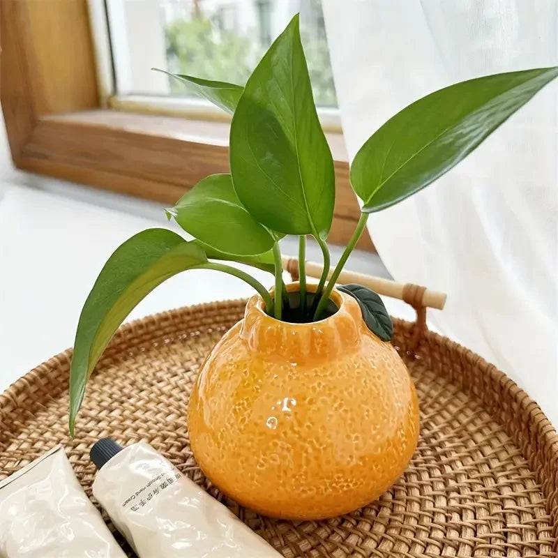 Orange Ceramic Vase — Hydroponic & Decorative Tabletop Vase