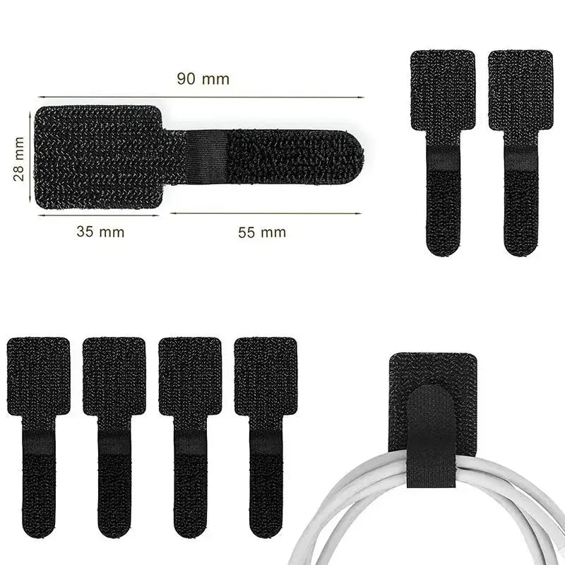 20pcs Reusable Nylon Cable Ties — Self-Adhesive Adjustable Cord Organizer