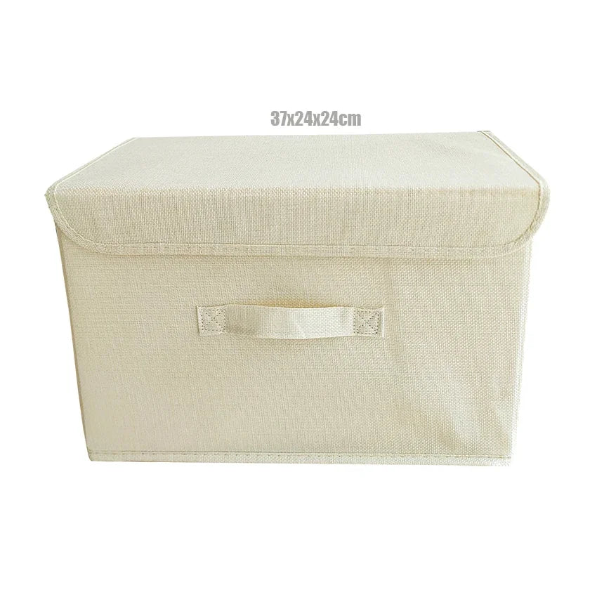 Foldable Cotton Linen Storage Basket with Lid