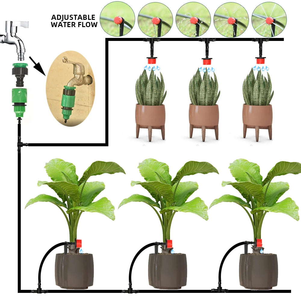 Drip Irrigation System with Adjustable Drippers & Timer – Micro Garden Watering Kit (5–60 m)
