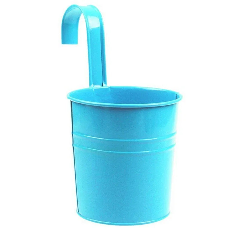 Metal Iron Hanging Flower Pot – Colorful Balcony Bucket Planter (10 Colors)