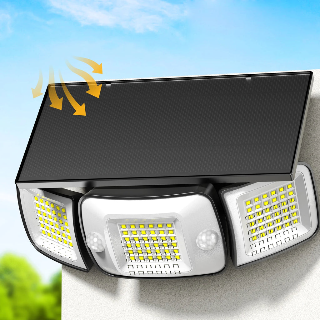 Solar Security Flood Light — Triple Head, Motion Sensor, Outdoor