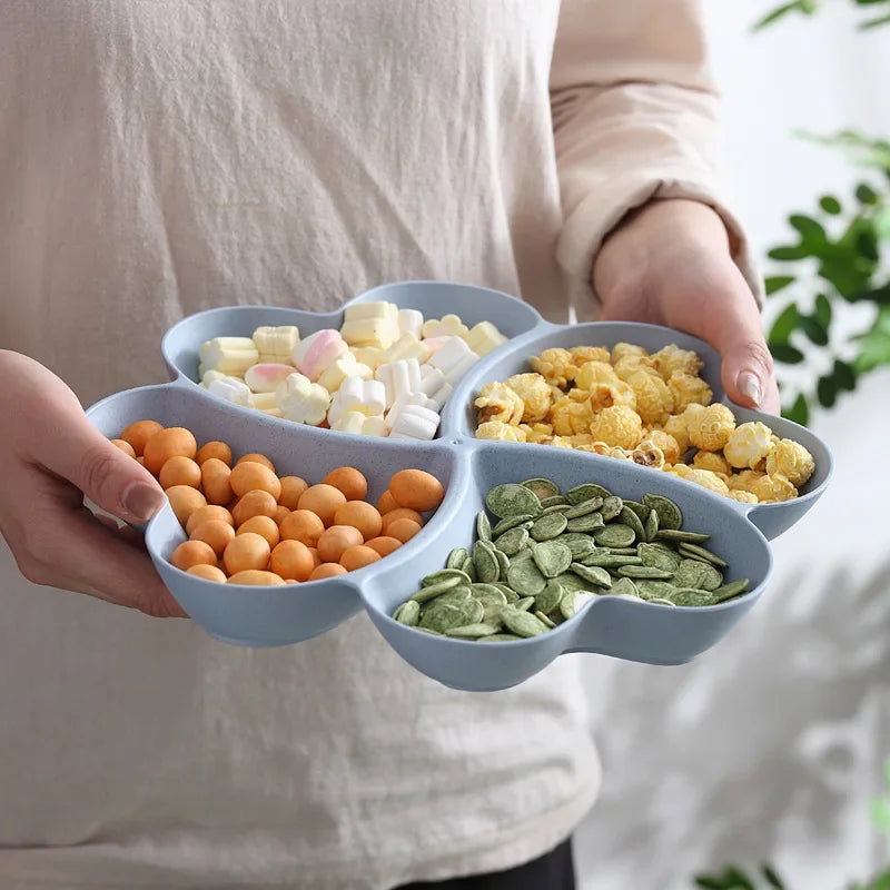 4-Grid Divided Snack & Candy Plate — Wheat Straw, Eco-Friendly