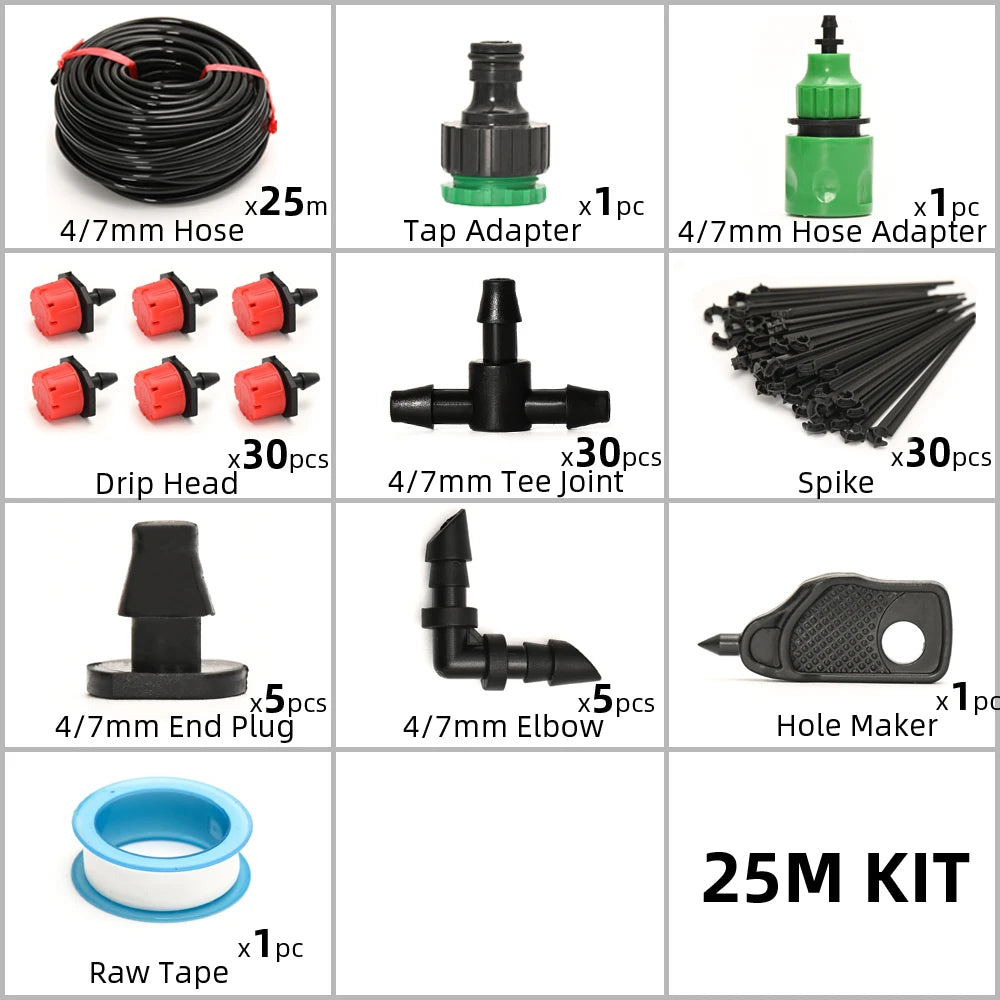 Drip Irrigation System with Adjustable Drippers & Timer – Micro Garden Watering Kit (5–60 m)