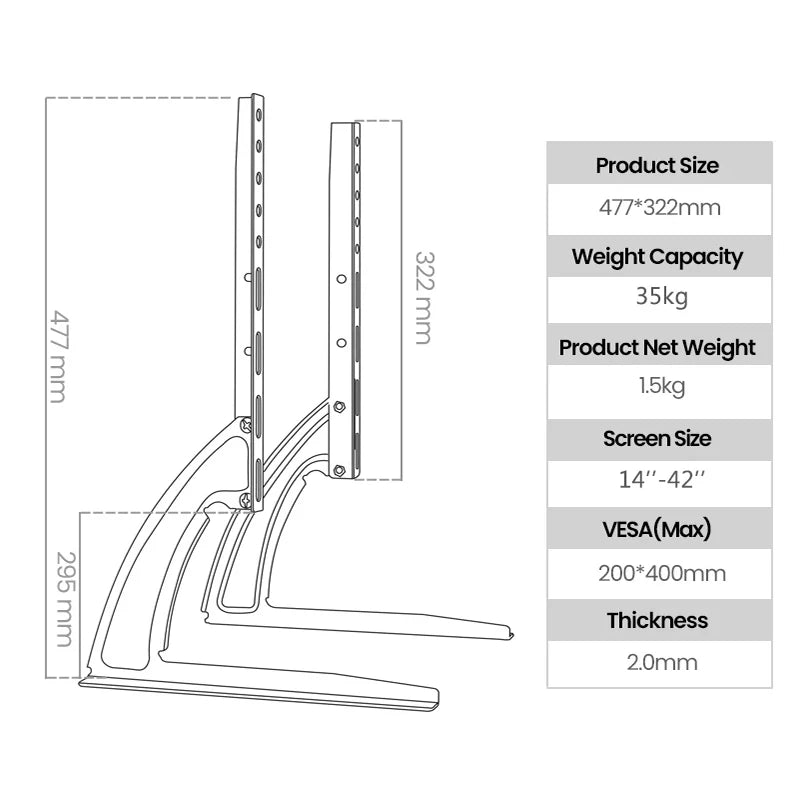 Universal Table Top TV Stand — For 14–42" Flat & Curved Screens