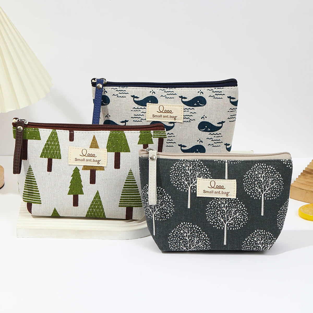 Canvas Travel Makeup & Pencil Case — Compact Zipper Pouch, 15×12×6cm