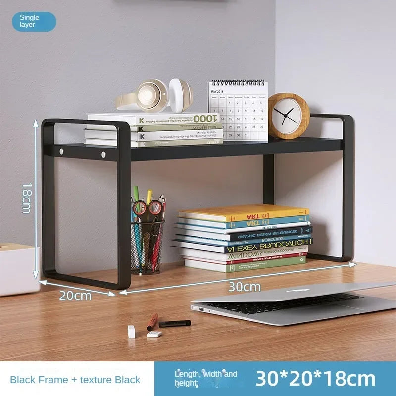 Steel & Wood Tiered Desktop Bookshelf — Desk Organizer Shelf