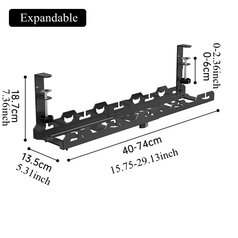 Telescopic Under-Desk Cable Management Tray — No-Drill Metal Wire Organizer