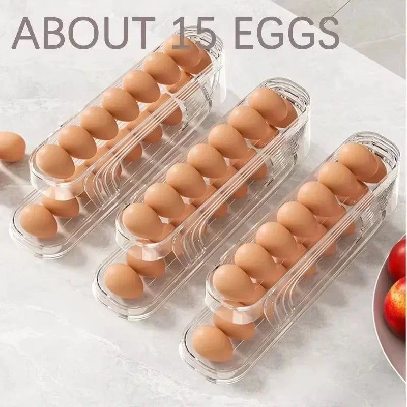 Automatic Rolling Egg Holder Rack — Double Layer, Ladder Style, Fridge