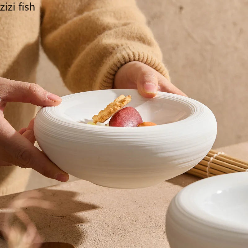 White Double-Layer Ceramic Serving Plate — Insulated, Restaurant Tableware