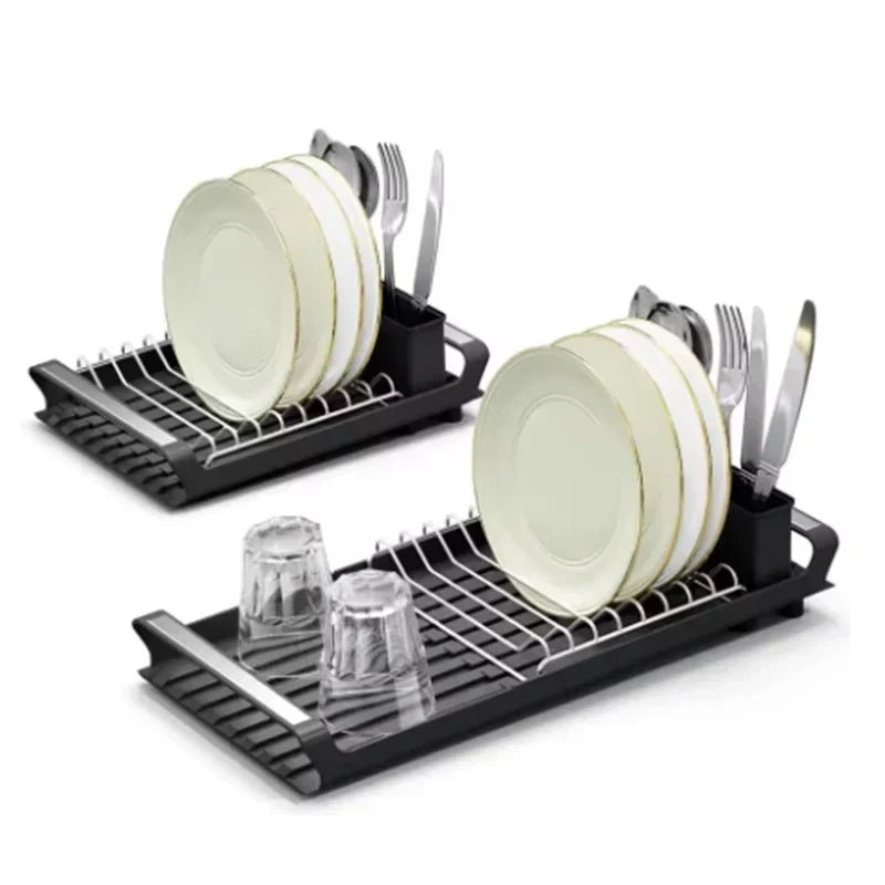 Expandable Small Dish Drainer Rack — with Removable Cutlery Holder