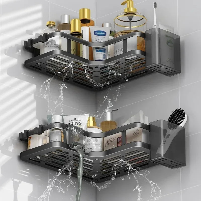 Double-Layer Steel Corner Shelf, No-Drill — Set of 6, Bathroom & Kitchen
