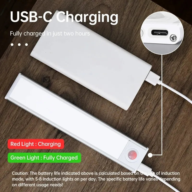 Wireless Motion Sensor Under-Cabinet Light — USB Rechargeable, Aluminium